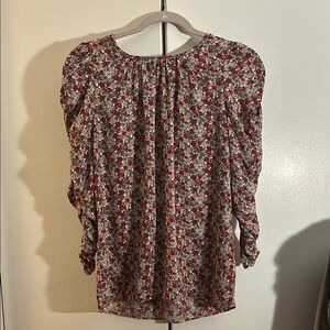 Max Studio Red and Gray Puff Sleeve Blouse